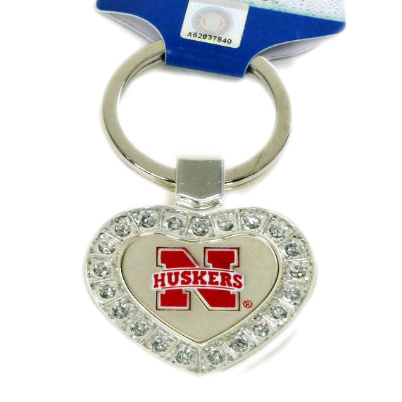 Nebraska Cornhuskers Keychain - Heart Rhinestone